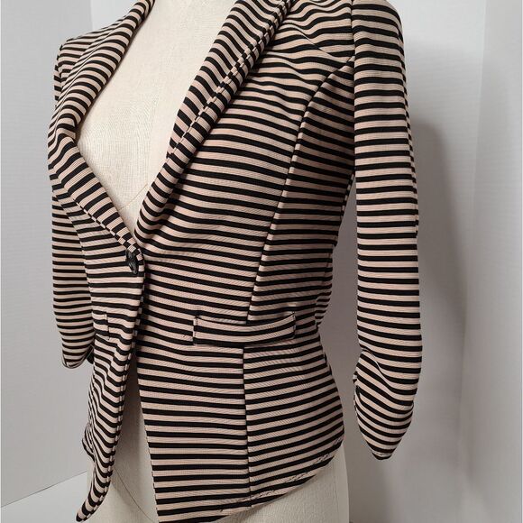 Aibon Rose Women's Striped Cream Black Blazer Size S - Picture 2 of 3